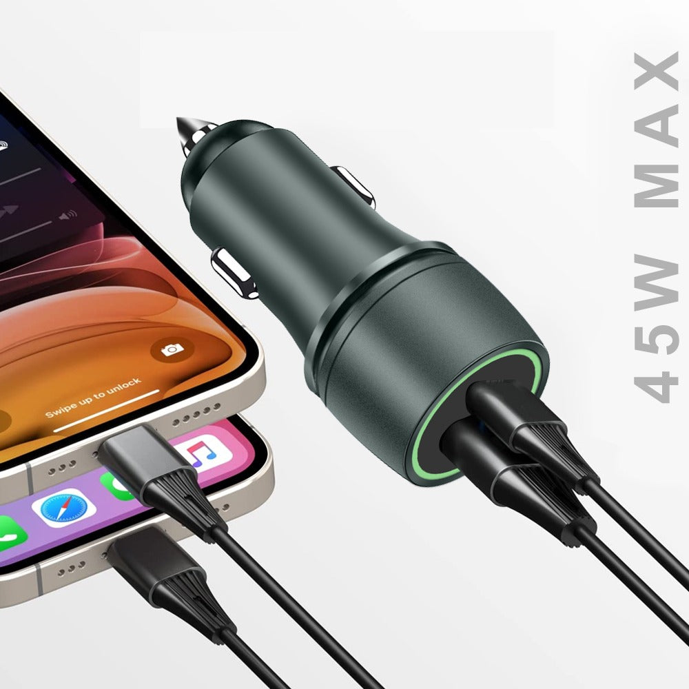 45W Fast Charging Urbonix Car Charger with PD and QC Ports for Enhanced Compatibility