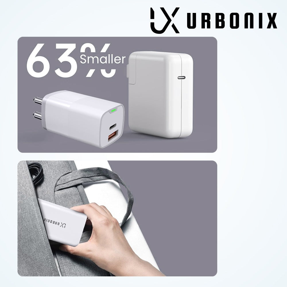 Urbonix 65W Fast Charging Adapter with Dual USB Ports | High Power Delivery & Overcurrent Protection